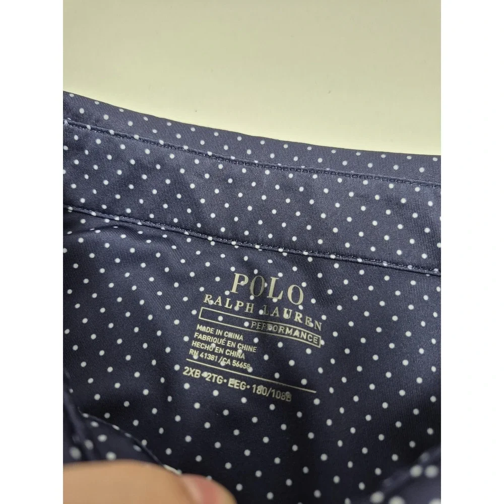 Polo Ralph Lauren Polo Shirt Mens 2XB Big Blue Polka Dot Golf Performance